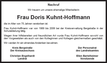 Traueranzeige von Doris Kuhnt-Hoffmann von vrm-trauer