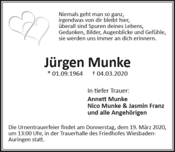 Traueranzeige von Jürgen Munke von vrm-trauer