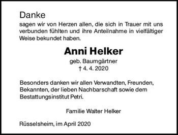 Traueranzeige von Anni Helker von vrm-trauer