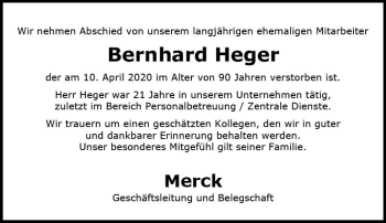 Traueranzeige von Bernhard Heger von vrm-trauer