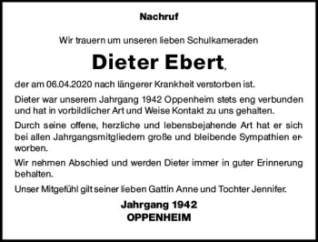 Traueranzeige von Dieter Ebert von vrm-trauer