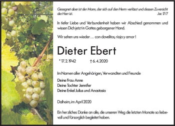 Traueranzeige von Dieter Ebert von vrm-trauer