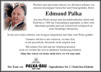Traueranzeige von Edmund Palka von vrm-trauer