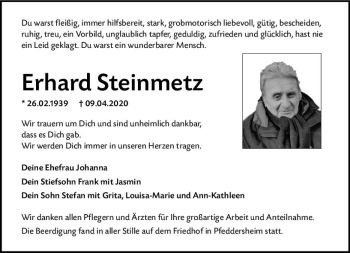 Traueranzeige von Erhard Steinmetz von vrm-trauer