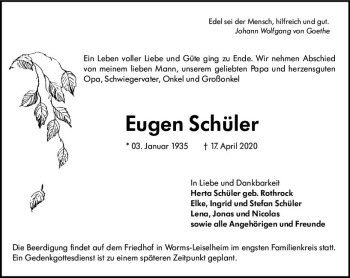 Traueranzeige von Eugen Schüler von vrm-trauer