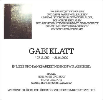 Traueranzeige von Gabi Klatt von vrm-trauer