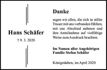 Traueranzeige von Hans Schäfer von vrm-trauer