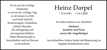 Traueranzeige von Heinz Darpel von vrm-trauer