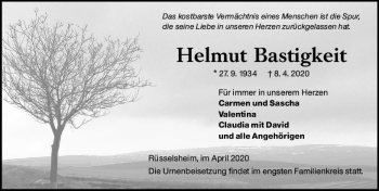 Traueranzeige von Helmut Bastigkeit von vrm-trauer