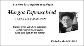 Traueranzeige von Margot Espenschied von vrm-trauer