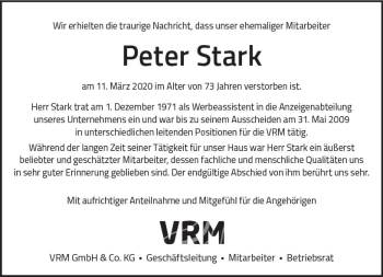 Traueranzeige von Peter Stark von vrm-trauer