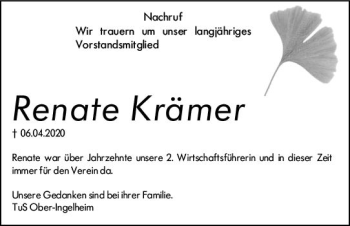 Traueranzeige von Renate Krämer von vrm-trauer