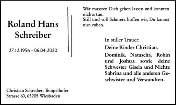 Traueranzeige von Roland Hans Schreiber von vrm-trauer