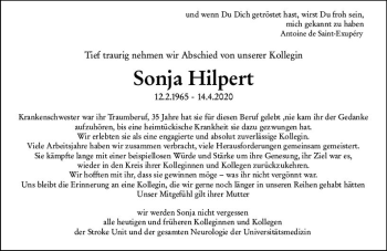 Traueranzeige von Sonja Hilpert von vrm-trauer