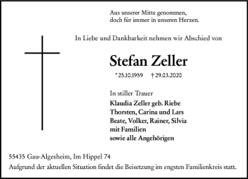 Traueranzeige von Stefan Zeller von vrm-trauer