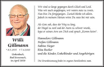 Traueranzeige von Willi Gillmann von vrm-trauer