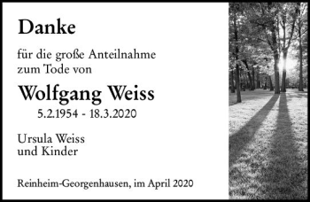 Traueranzeige von Wolfgang Weiss von vrm-trauer