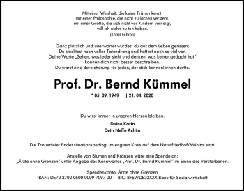 Traueranzeige von Bernd Kümmel von vrm-trauer