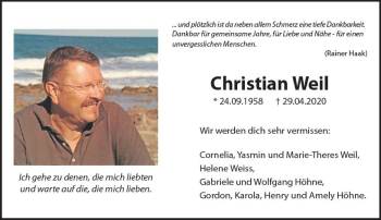 Traueranzeige von Christian Weil von vrm-trauer