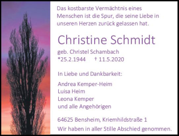 Traueranzeige von Christine Schmidt von vrm-trauer