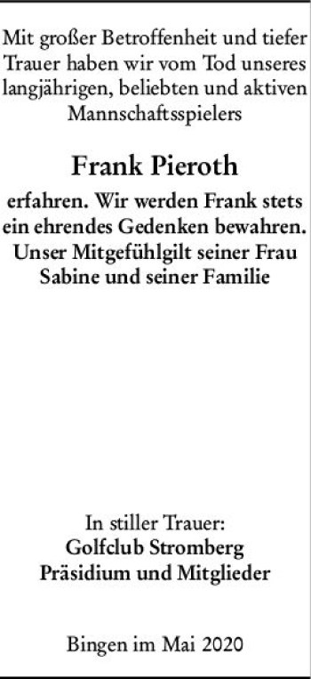 Traueranzeige von Frank Pieroth von vrm-trauer
