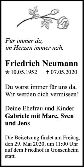 Traueranzeige von Friedrich Neumann von vrm-trauer