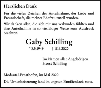 Traueranzeige von Gaby Schilling von vrm-trauer