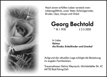 Traueranzeige von Georg Bechtold von vrm-trauer