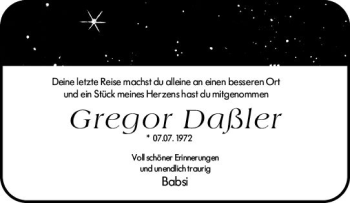 Traueranzeige von Gregor Daßler von vrm-trauer