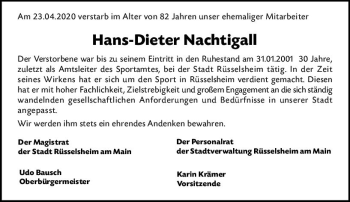 Traueranzeige von Hans-Dieter Nachtigall von vrm-trauer
