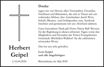 Traueranzeige von Herbert Geipel von vrm-trauer