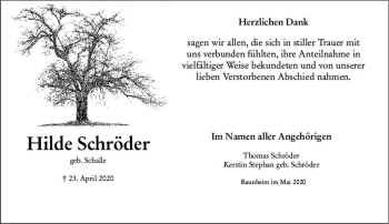 Traueranzeige von Hilde Schröder von vrm-trauer