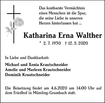 Traueranzeige von Katharina Erna Walther von vrm-trauer
