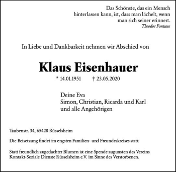 Traueranzeige von Klaus Eisenhauer von vrm-trauer