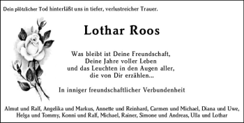Traueranzeige von Lothar Roos von vrm-trauer