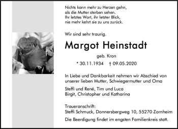Traueranzeige von Margot Heinstadt von vrm-trauer