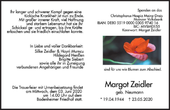 Traueranzeige von Margot Zeidler von vrm-trauer