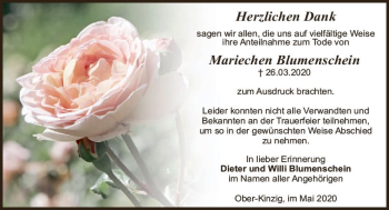 Traueranzeige von Mariechen Blumenschein von vrm-trauer