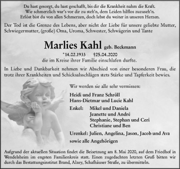 Traueranzeige von Marlies Kahl von vrm-trauer