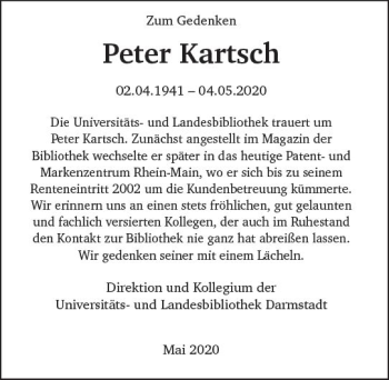 Traueranzeige von Peter Kartsch von vrm-trauer