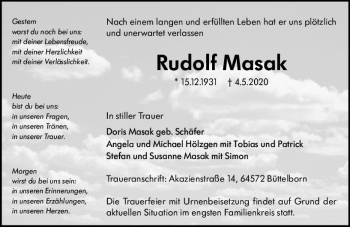Traueranzeige von Rudolf Masak von vrm-trauer