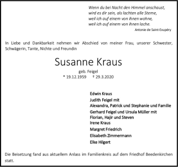 Traueranzeige von Susanne Kraus von vrm-trauer