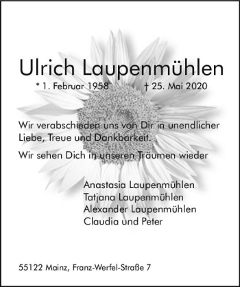 Traueranzeige von Ulrich Laupenmühlen von vrm-trauer
