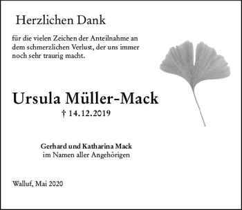 Traueranzeige von Ursula Müller-Mack von vrm-trauer