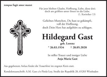 Traueranzeige von Hildegard Gast von VRM Tageszeitungen