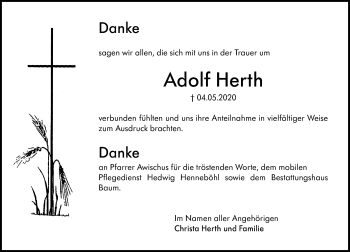 Traueranzeige von Adolf Herth von vrm-trauer