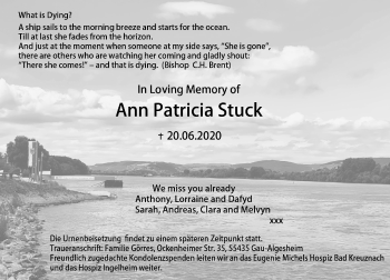 Traueranzeige von Ann Patricia Stuck von vrm-trauer