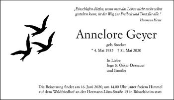 Traueranzeige von Annelore Geyer von vrm-trauer