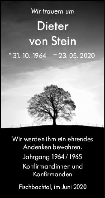 Traueranzeige von Dieter von Stein von vrm-trauer