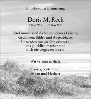 Traueranzeige von Doris M. Reck von vrm-trauer